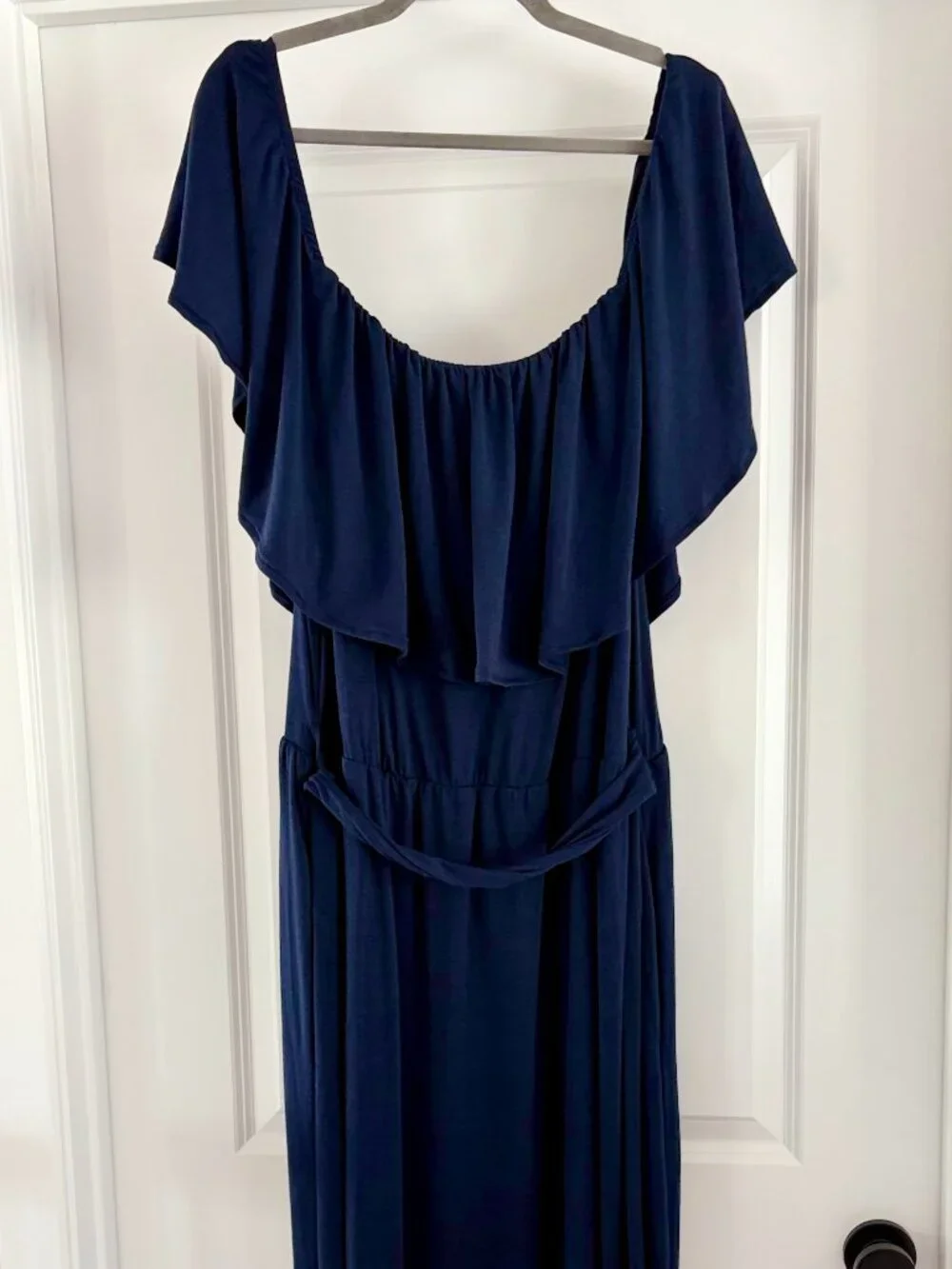NWT Navy Off Shoulder Maxi Dress With Pockets Size 26 - Picture 2 of 4